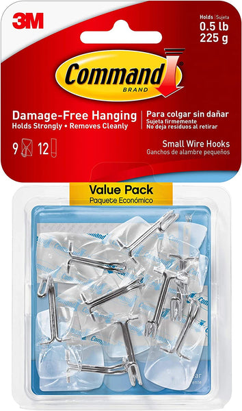 Small Wire Toggle Hooks, Clear, Damage-free Decorating, 3 pack, 9 hooks per pack, Command, plus 3 My Outlet Mall Resealable Storage Pouches