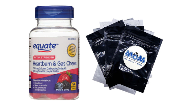 Extra Strength Heartburn Plus Gas Relief Chews, Mixed Berry, 1 pack, 54 count, plus 3 My Outlet Mall Resealable Storage Pouches