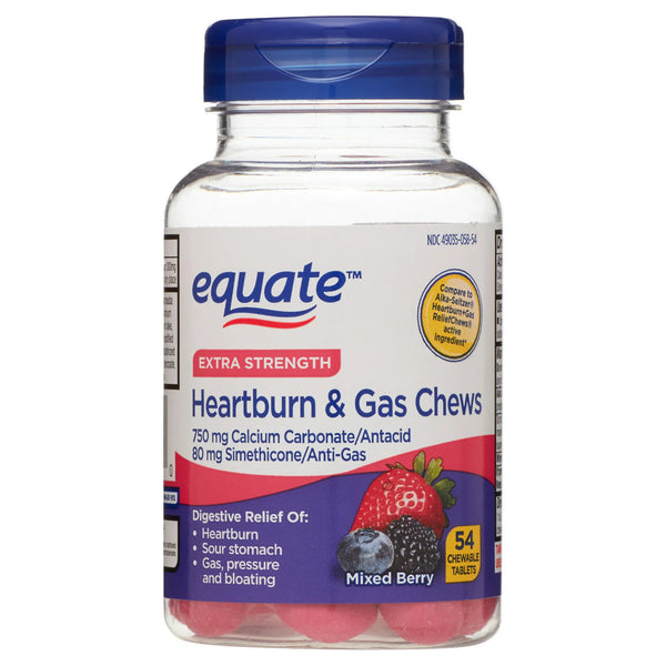 Extra Strength Heartburn Plus Gas Relief Chews, Mixed Berry, 1 pack, 54 count, plus 3 My Outlet Mall Resealable Storage Pouches