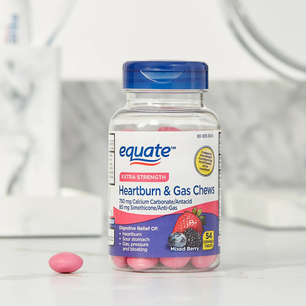 Extra Strength Heartburn Plus Gas Relief Chews, Mixed Berry, 1 pack, 54 count, plus 3 My Outlet Mall Resealable Storage Pouches