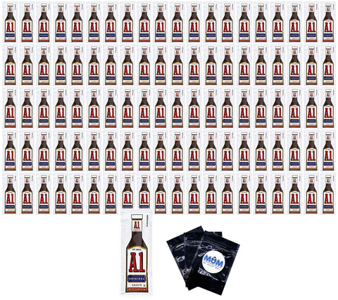 A1 Steak Sauce 100-Pack; Single Serve Packets Bundle plus 3 My Outlet Mall Resealable Portable Storage Pouches
