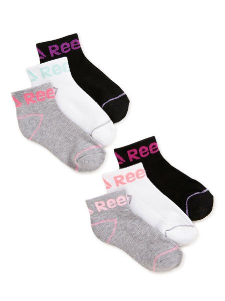 Reebok Girls Quarter Cut Socks 6-Pack Assorted Colors Gray
