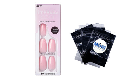 Color Medium Coffin Press-on Nails, Pink Dream, 1 pack, 30 count, Kiss Impress, plus 3 My Outlet Mall Resealable Storage Pouches