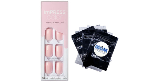 Color Press-on Manicure, Pick me Pink Short,  1 pack, 30 count, Kiss imPRESS, plus 3 My Outlet Mall Resealable Storage Pouches