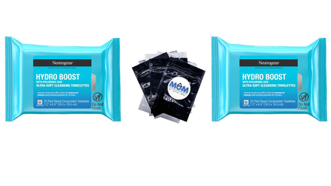 Neutrogena Hydro Boost Face Cleansing Makeup Remover Wipes  2 packs ,25 count per pack  plus 3 My Outlet Mall Resealable Storage Pouches