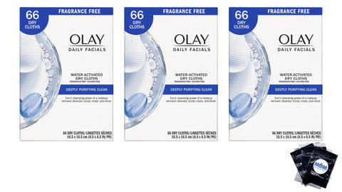 Olay Daily Deeply Purifying Cleansing Wipes, Dry Cloth ,Face Wash and Makeup Remover Wipes Fragrance-Free - 3 pack - 66 count - plus 3 My Outlet Mall Resealable Storage Pouches