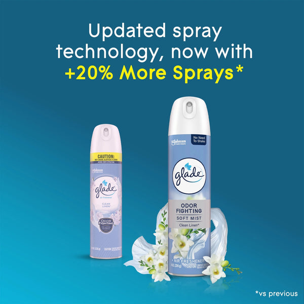 Odor Fighting Soft Mist Air Freshener Room Spray, Clean Linen - 1 pack - 8 oz per pack - plus 3 My Outlet Mall Resealable Storage Pouches
