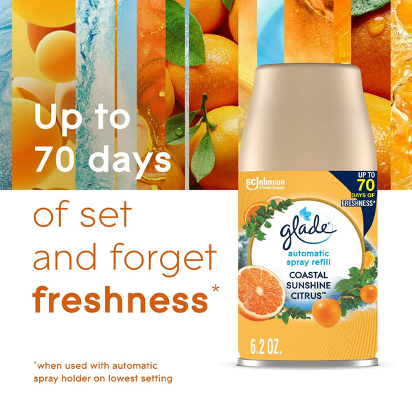 Automatic Spray Refills, Air Freshener, Infused with Essential Oils, Coastal Sunshine Citrus - 2 packs - 2 count per pack - plus 3 My Outlet Mall Resealable Storage Pouches