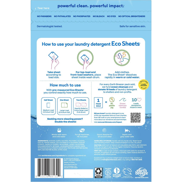 Laundry Detergent Sheets, Fragrance-Free Eco Sheets, 64 Loads - 2 packs - 32 count per pack plus 3 My Outlet Mall Resealable Storage Pouches