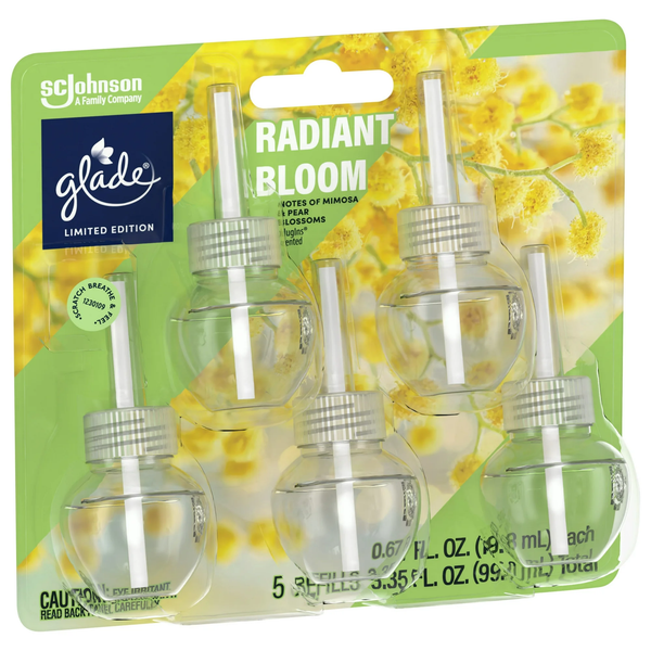 PlugIns Scented Oil Air Freshener, Radiant Bloom Limited Edition, 3.35 oz - 2 packs - 5 Count  per pack - plus 3 My Outlet Mall Resealable Storage Pouches