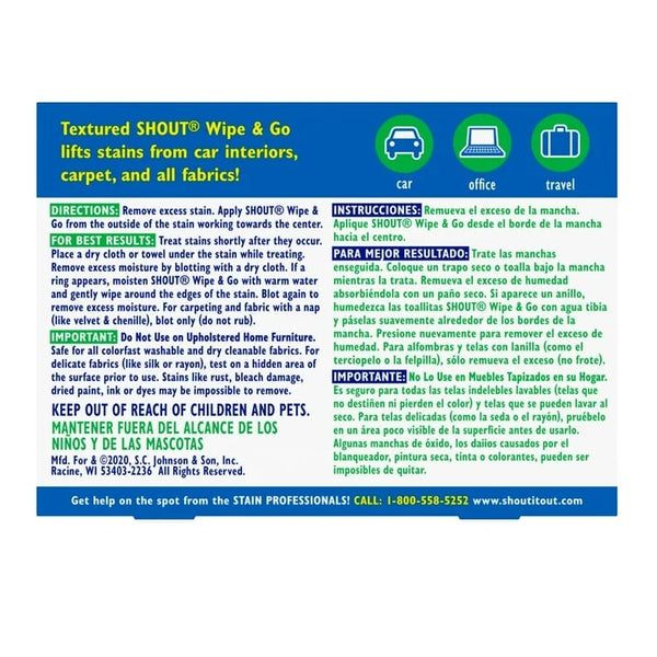 Wipe & Go, Laundry Instant Stain Remover -  1 pack - 12 count per pack plus 3 My Outlet Mall Resealable Storage Pouches.