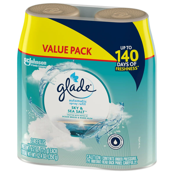 Automatic Spray Refills, Air Freshener, Infused with Essential Oils, Sky & Sea Salt - 3 packs - 2 count per pack - plus 3 My Outlet Mall Resealable Storage Pouches