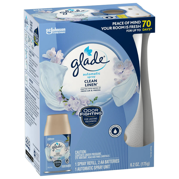 Automatic Spray Air Freshener Starter Kit, 1 Holder and 1 Refill, Clean Linen, Fragrance Infused with Essential Oils - 1 pack - plus 3 My Outlet Mall Resealable Storage Pouches