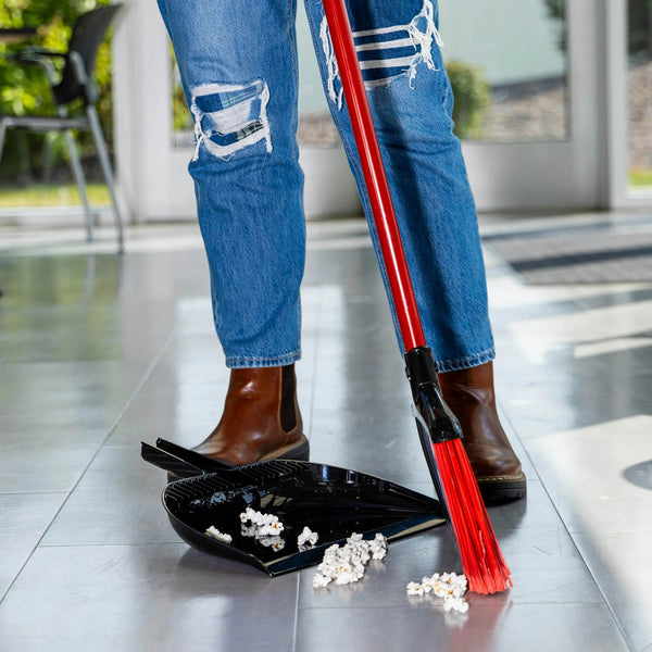 High Power Angle Broom & Dustpan Steel Handle 13.75 in. Wide Red Black - 1 pack - plus 3 My Outlet Mall Resealable Storage Pouches