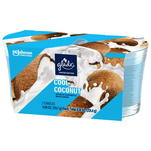 Cool Coconut Limited Edition, Fragrance Infused with Essential Oils Candles, 2 Candles - 1 pack - plus 3 My Outlet Mall Resealable Storage Pouches