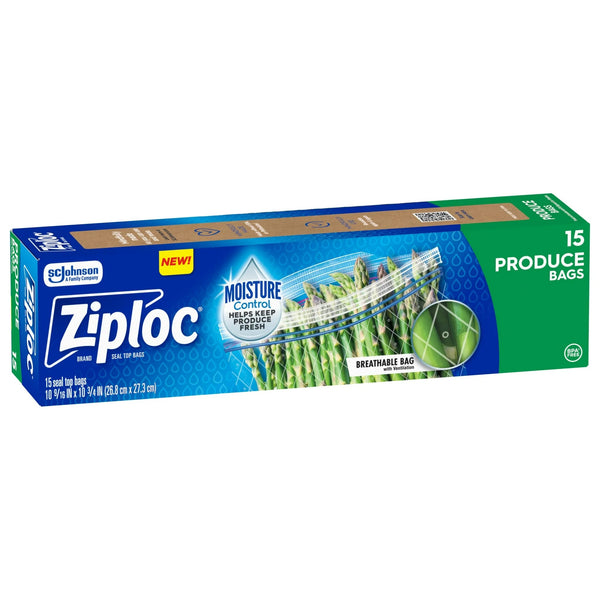 Brand Gallon Produce Storage Bags, Breathable Bag, Moisture Control - 2 packs - 15 Count - plus 3 My Outlet Mall Resealable Storage Pouches