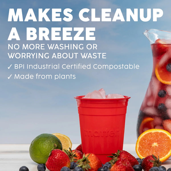 Compostable Disposable Cups, 18 oz, Red - 1 pack - 50 Count per pack - plus 3 My Outlet Mall Resealable Storage Pouches