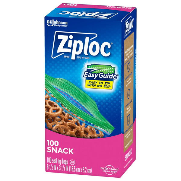 Snack Bags with Easy Guide Texture, Grip 'n Seal Technology - 1 pack - 100 Count per pack - plus 3 My Outlet Mall Resealable Storage Pouches