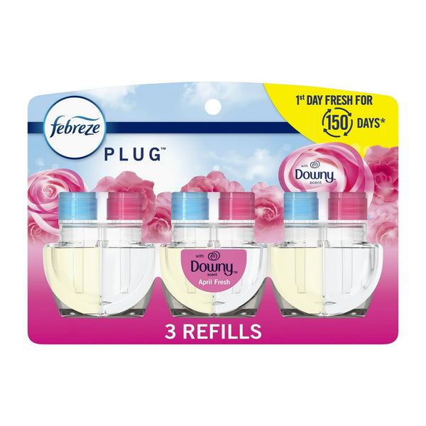 Plug In Air Freshener, Odor-Fighting Oil Refill, Downy April Fresh, 3 Refills - 1 pack - plus 3 My Outlet Mall Resealable Storage Pouches
