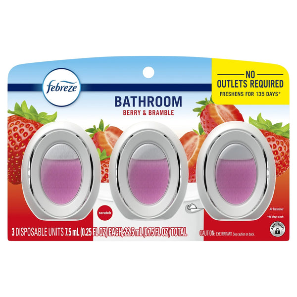 Bathroom Air Freshener, Small Spaces Odor-Fighting, Berry & Bramble, 3 Count - 1 pack - plus 3 My Outlet Mall Resealable Storage Pouches