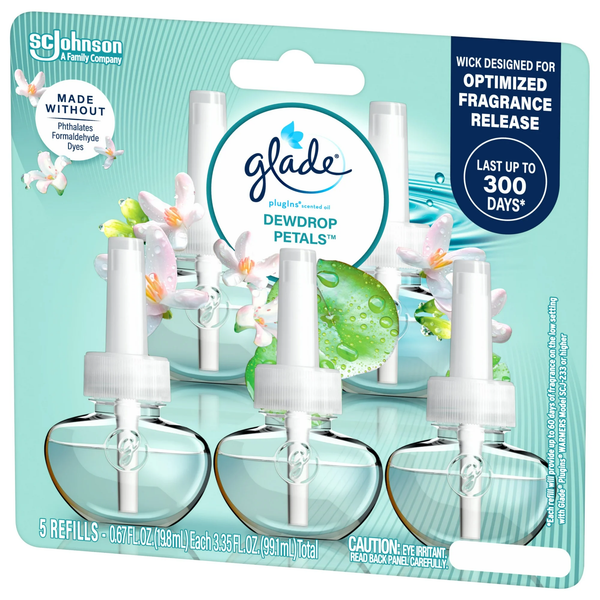 PlugIns Refills Air Freshener, Dewdrop Petals, 3.35 oz - 1 pack - 5 Count per pack - plus 3 My Outlet Mall Resealable Storage Pouches