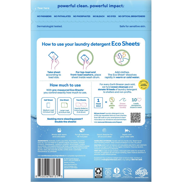 Laundry Detergent Sheets, Fresh Scent Eco Sheets, 64 Loads - 2 pack - 32 count per pack plus 3 My Outlet Mall Resealable Storage Pouches