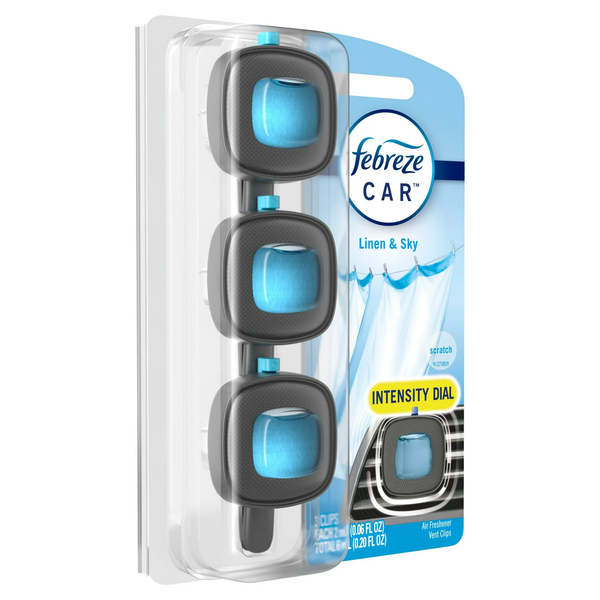 Air Freshener, Odor-Fighting Car Vent Clip, Linen & Sky - 1 pack - 3 count  per pack plus 3 My Outlet Mall Resealable Storage Pouches