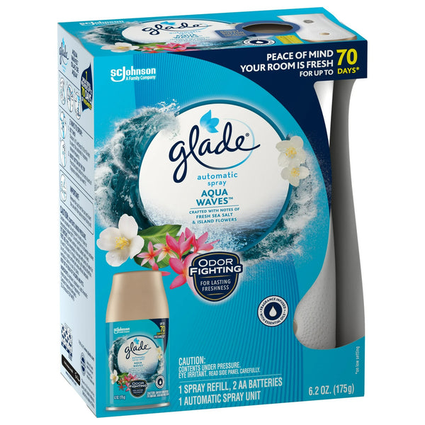Automatic Spray Air Freshener Starter Kit, 1 Holder and 1 Refill, Aqua Waves, Fragrance Infused with Essential Oils - 2 packs -plus 3 My Outlet Mall Resealable Storage Pouches