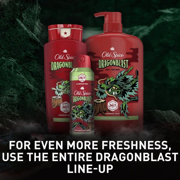Aluminum Free Body Spray for Men, Dragonblast, Warm Woodsy Scent - 3 packs - 5.1 oz per pack - plus 3 My Outlet Mall Resealable Storage Pouches