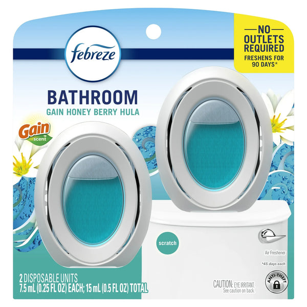 Bathroom Air Freshener, Small Spaces Odor-Fighting, Gain Honey Berry Hula, 2 Count - 1 pack - plus 3 My Outlet Mall Resealable Storage Pouches