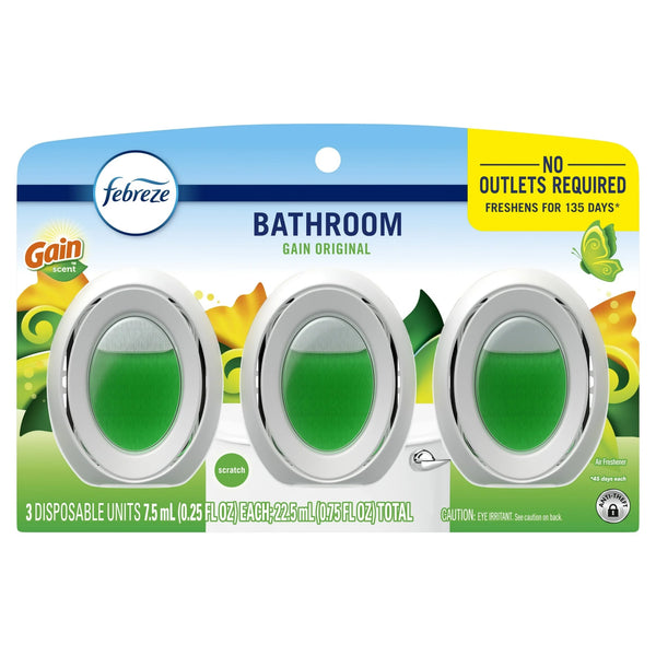 Bathroom Air Freshener, Small Spaces Odor-Fighting, Gain Original, 3 Count - 2 packs - plus 3 My Outlet Mall Resealable Storage Pouches