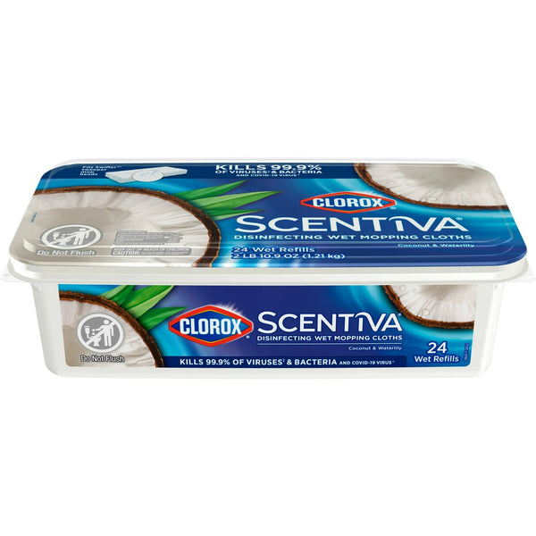 Scentiva Disinfecting Wet Mop Pads, Coconut & Waterlily - 1 pack - 24 count per pack - plus 3 My Outlet Mall Resealable Storage Pouches