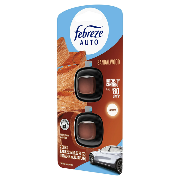 Car Air Freshener, Odor-Fighting Car Vent Clip, Sandalwood - 1 pack - 2 count per pack plus 3 My Outlet Mall Resealable Storage Pouches