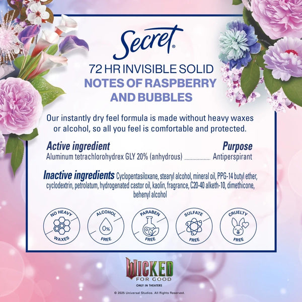 Clinical Invisible Solid Antiperspirant & Deodorant for Women, Couldn't be Lovelier, Notes of Raspberry and Bubbles - 1 pack - 2.6 oz per pack - plus 3 My Outlet Mall Resealable Storage Pouches