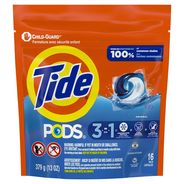 Pods Liquid Laundry Detergent Pacs, Original Scent - 1 pack - 16 Count - plus 3 My Outlet Mall Resealable Storage Pouches