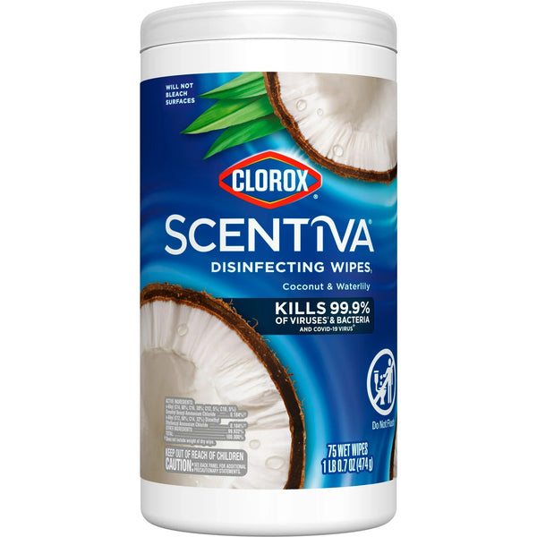Scentiva Bleach-Free Cleaning Wipes, Coconut and Waterlily - 2 packs - 75 count per pack - plus 3 My Outlet Mall Resealable Storage Pouches