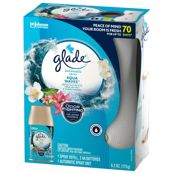 Automatic Spray Air Freshener Starter Kit, 1 Holder and 1 Refill, Aqua Waves, Fragrance Infused with Essential Oils - 2 packs -plus 3 My Outlet Mall Resealable Storage Pouches