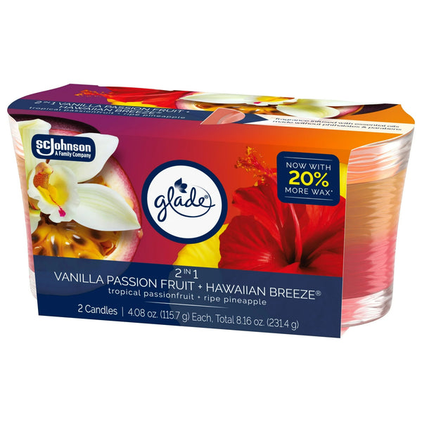 2in1 Single Wick Candles, Hawaiian Breeze + Vanilla Passionfruit, 2 Candles - 1 pack - plus 3 My Outlet Mall Resealable Storage Pouches