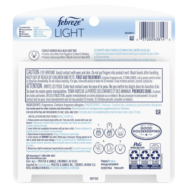 Plug In Air Freshener, Odor-Fighting Scented Oil Refill, Light Bamboo Scent, 2 Refills - 3 packs - plus 3 My Outlet Mall Resealable Storage Pouches