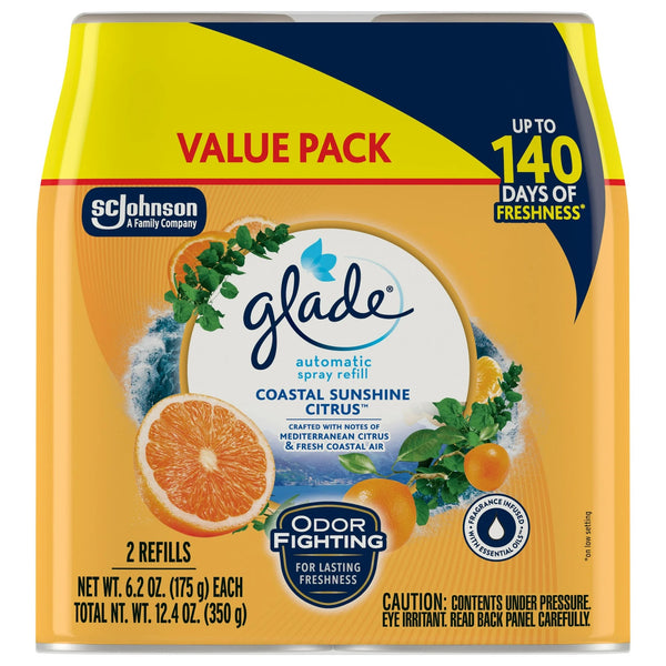 Automatic Spray Refills, Air Freshener, Infused with Essential Oils, Coastal Sunshine Citrus - 2 packs - 2 count per pack - plus 3 My Outlet Mall Resealable Storage Pouches