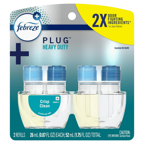 Plug In Air Freshener, Odor-Fighting Scented Oil Refill, Heavy Duty Crisp Clean, 2 Refills - 1 pack - plus 3 My Outlet Mall Resealable Storage Pouches