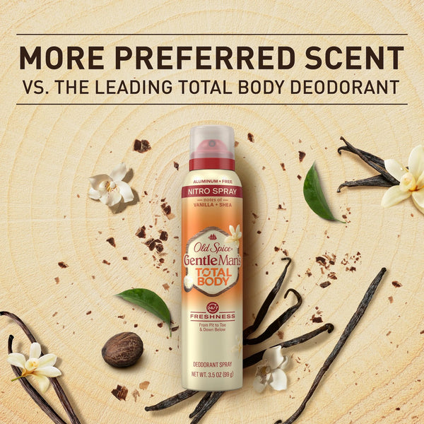Whole Body Deodorant for Men, Total Body Aluminum Free Spray, Vanilla + Shea - 2 packs - 3 oz per pack - plus 3 My Outlet Mall Resealable Storage Pouches