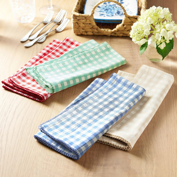 100% Cotton Fabric Napkin Set, Multicolor Gingham, 20" W x 20" L - 1 pack - 4 Count per pack - plus 3 My Outlet Mall Resealable Storage Pouches