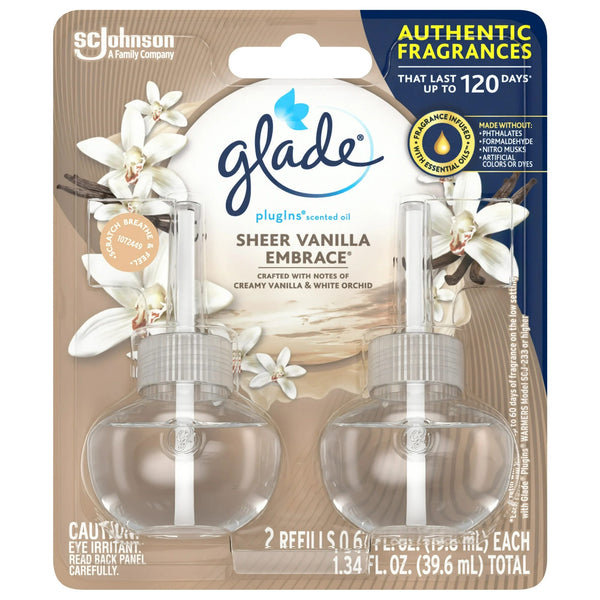 PlugIns Scented Oil, Sheer Vanilla Embrace, Infused with Essential Oils, 2 Refills - 3 packs - plus 3 My Outlet Mall Resealable Storage Pouches