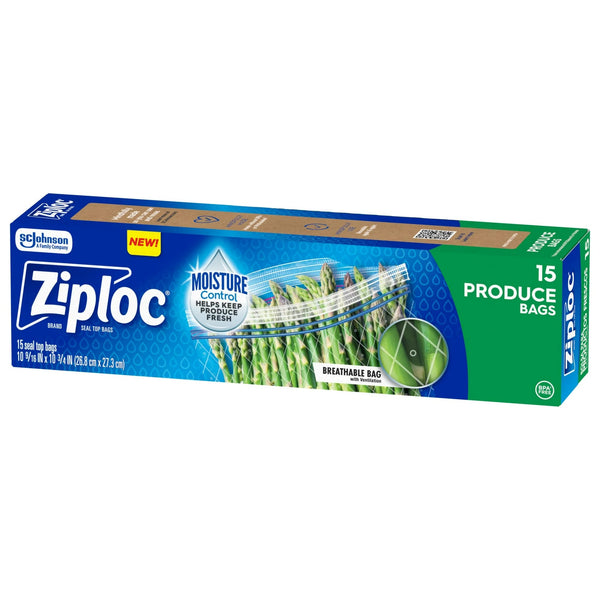 Brand Gallon Produce Storage Bags, Breathable Bag, Moisture Control - 2 packs - 15 Count - plus 3 My Outlet Mall Resealable Storage Pouches