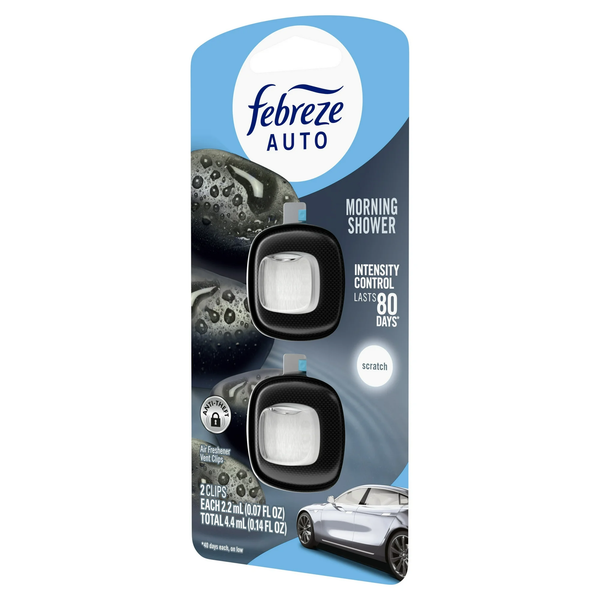 Car Air Freshener, Odor-Fighting Car Vent Clip, Morning Shower - 1 pack - 2 count per pack plus 3 My Outlet Mall Resealable Storage Pouches