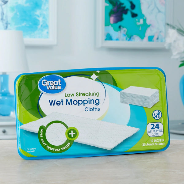 Wet Mopping Cloths - 1 pack - 24 count per pack - plus 3 My Outlet Mall Resealable Storage Pouches