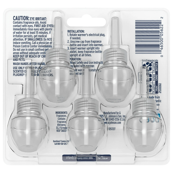PlugIns Scented Oil 5 Refills, Air Freshener, Oak & Amber, Essential Oil Infused Wall Plug In, 3.35 oz - 1 pack - 5 Count  per pack plus 3 My Outlet Mall Resealable Storage Pouches