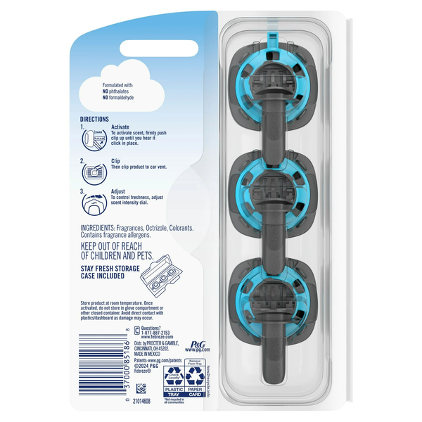 Air Freshener, Odor-Fighting Car Vent Clip, Linen & Sky - 1 pack - 3 count  per pack plus 3 My Outlet Mall Resealable Storage Pouches