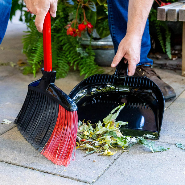 High Power Angle Broom & Dustpan Steel Handle 13.75 in. Wide Red Black - 1 pack - plus 3 My Outlet Mall Resealable Storage Pouches
